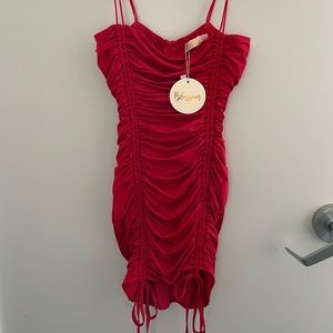 Verge Girl Red drawstring ruched mini dress